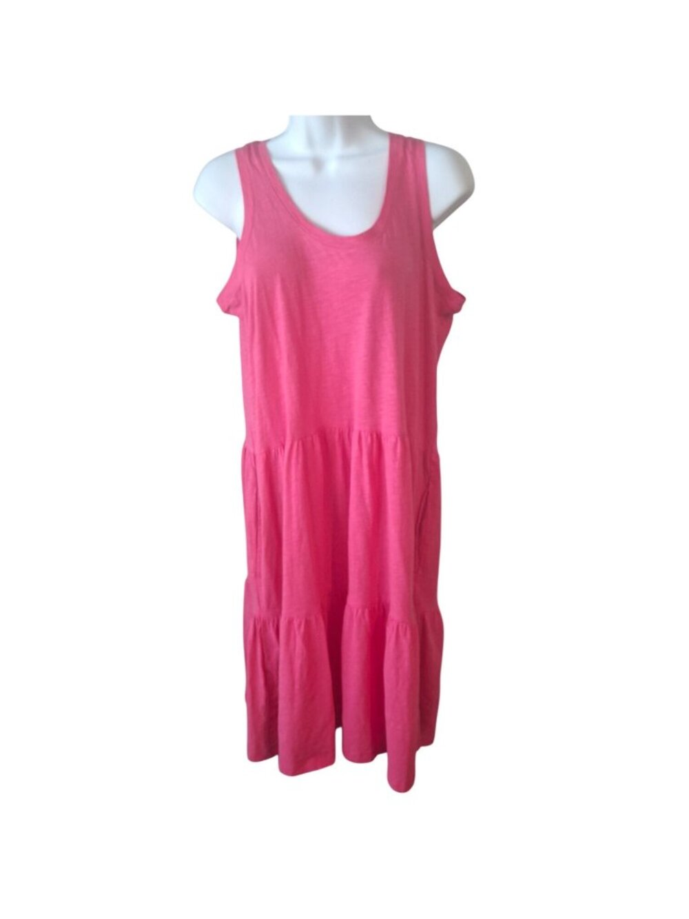 Hue Pink Tiered Dress Small Sleeveless Cottagecore Coastal Flowy Sundress